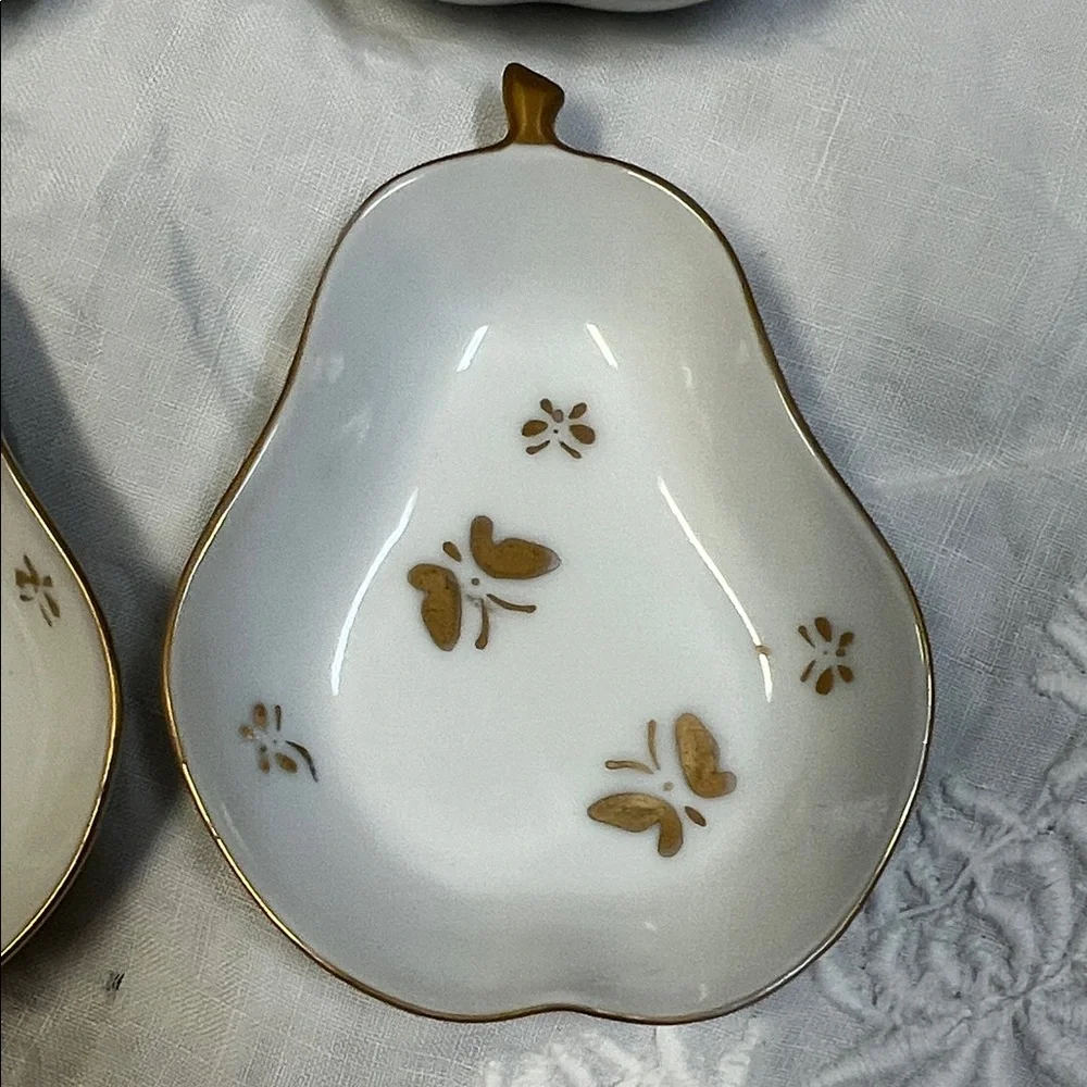 4 Ardalt Pear Shaped Gold Butterfly Ceramic Butter Pat Dish Salt cellar Gold